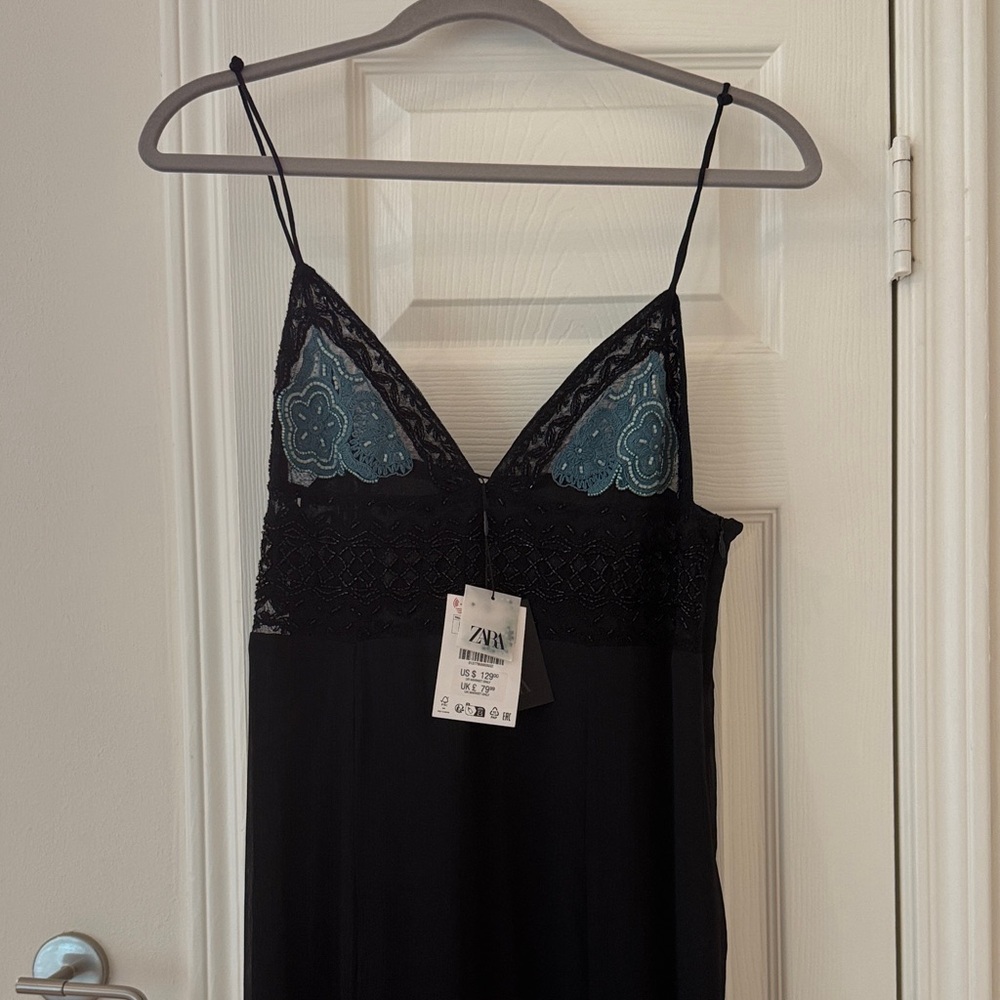 Zara Black and Teal Lace Chemise